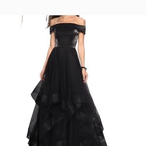 La Femme Off The Shoulder Evening Gown Dress Black Size 18 Layered Ruffle Tiers